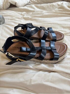 torrid Black Strappy Espadrille Sandals with Gold Buckle Extra Wide